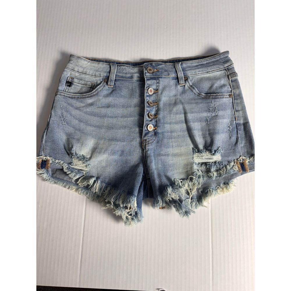 KanCan Maurices Distressed‎ Denim Shorts Light Wash Button Fly Size 30 121849